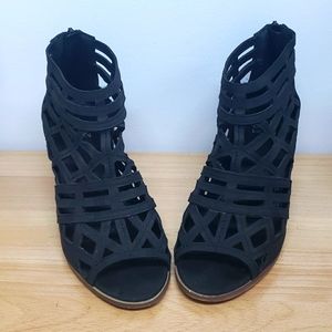 #505-20 👠💥Open Toe Block Heels 3",Size 8,Black.